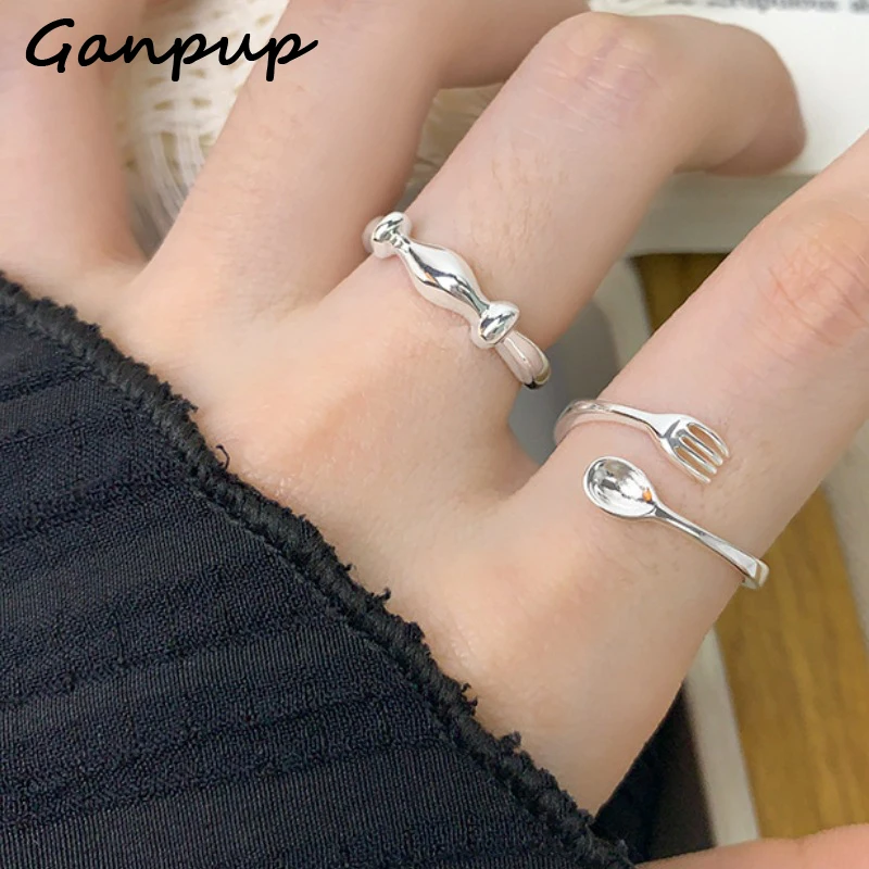 GANPUP Silver Color Creative Spoon Fork Open Rings for Women Fashion New Adjustable Ring Jewelry Couple Gift Party кольцо же
