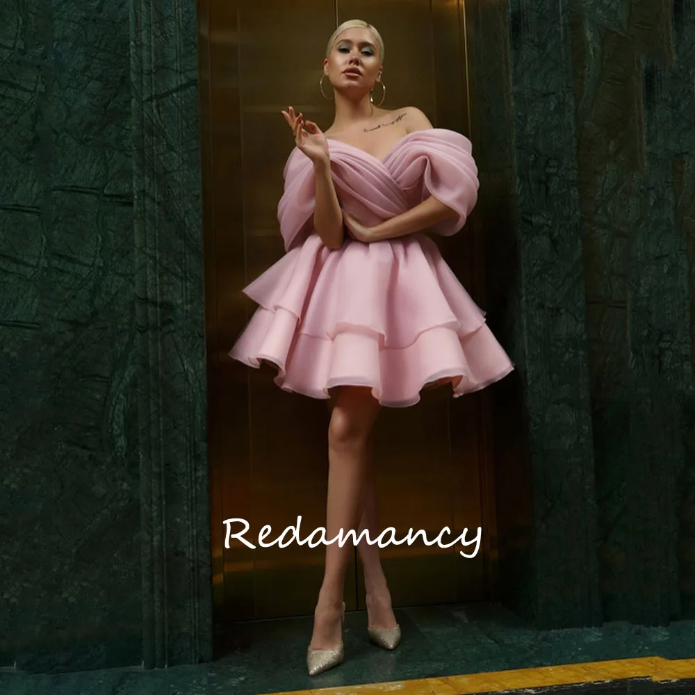 Redamancy Pink Organza Prom Dresses Off The Shoulder Above Kneen Dress Women Elegant Party Corset Short Abendkleid Dubai 2024