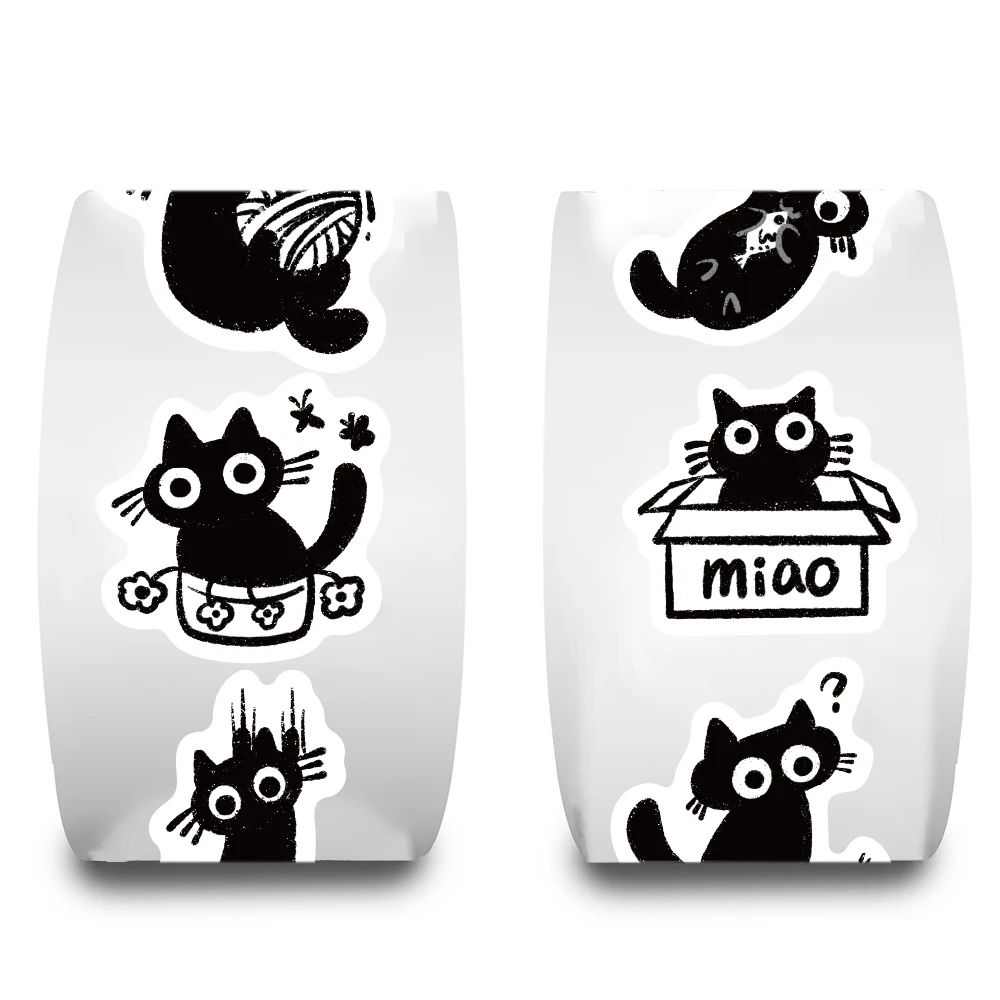 500PCS Little Black Cat Roll Stickers Harajuku Scrapbooking Luggage Cool Phone Coffee Laptop Gift For Waterproof Guitar Sticker image 2