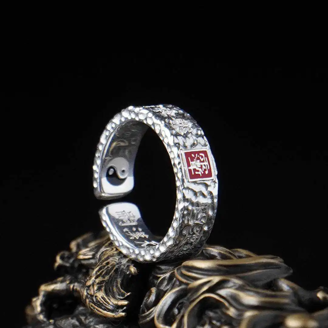 HX New Tianshi Carved Ring National Trend Ethnic Style High-end Retro Adjustable Opening Temperament Versatile Fashion Jewelry