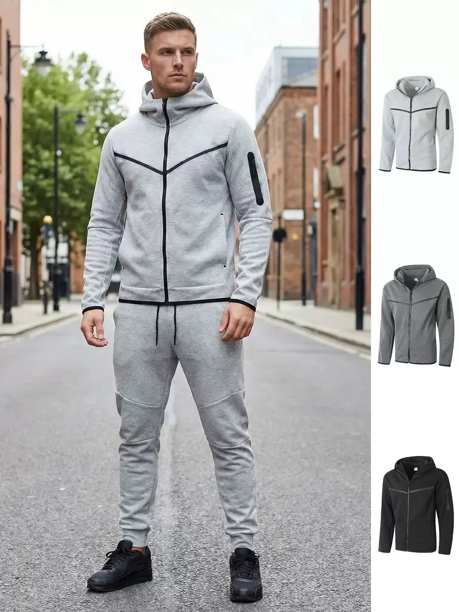 2026 New hot Cross-Border Hoodie Sweatshirt Casual Sports Leisure Set Men's Long Pants Jacket Combination Polyester Fiber