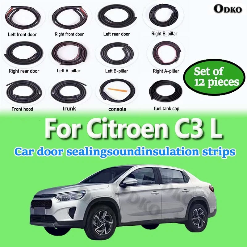 Car Door Seal Strip Rubber Noise Insulation Dustproof Seal Strip Not easy to Fall off For Citroen C3 L Car Accessories 12 Pcs