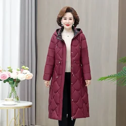 Women Warm Winter Long Parka Coat Middle-aged Mother Slim Down cotton Thicken Jacket Female Hooded Outwear Parkas