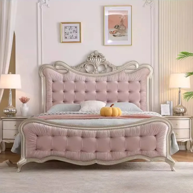 

Nordic high-end Double bed 180x200cm Modern luxury comfortable king size bed Genuine leather solid wood bedroom furniture