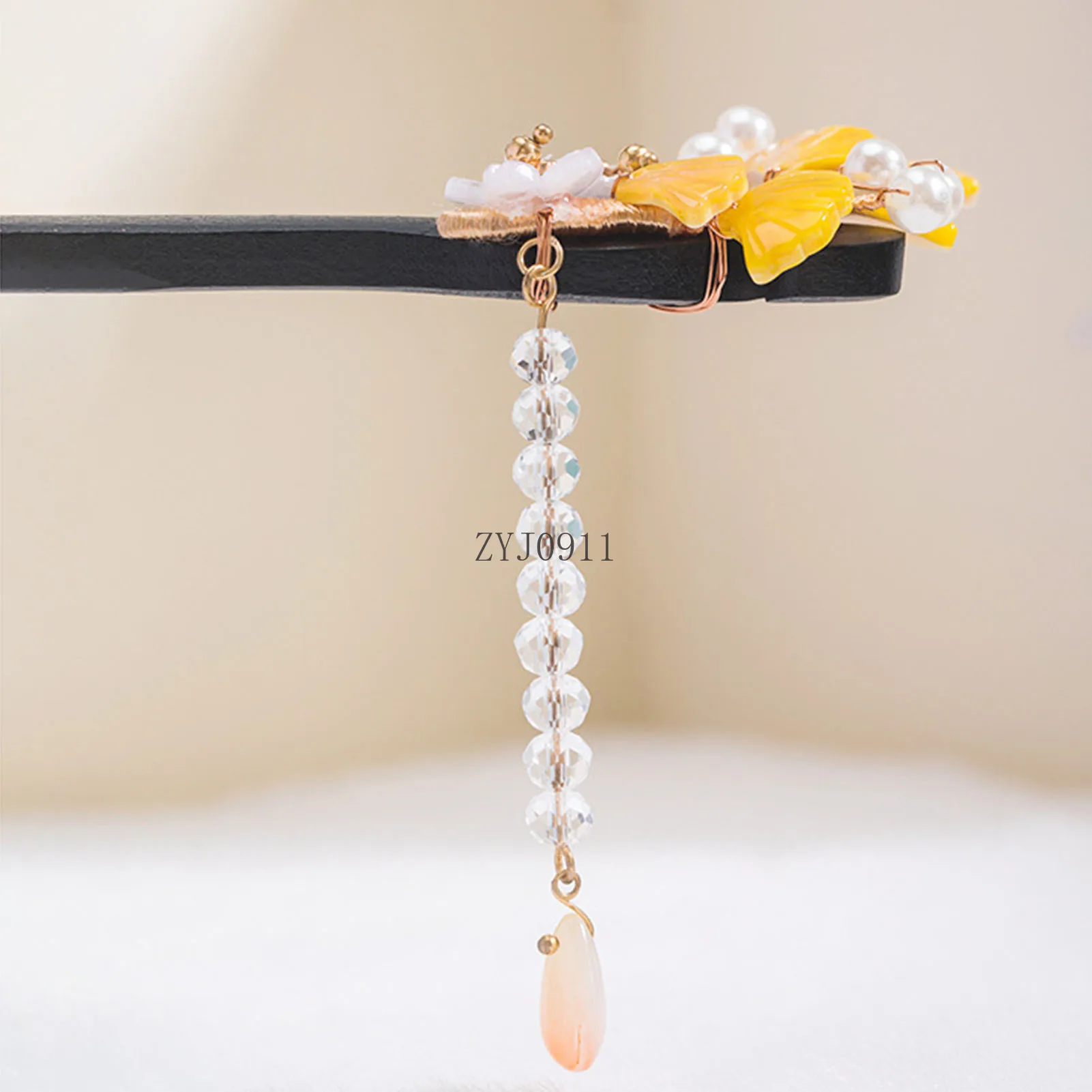 * ใบแปะก๊วยผมสไตล์จีน Cheongsam อุปกรณ์เสริมผมไม้พู่ Hairpin ตะเกียบ Vintage หญิง Tiaras เครื่องประดับ