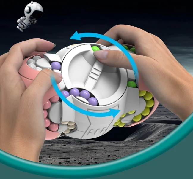 8-Sided Space Capsule Magic Bean Puzzle, Rotating Fidget Stress Relief Educational Toy for Kids Adults