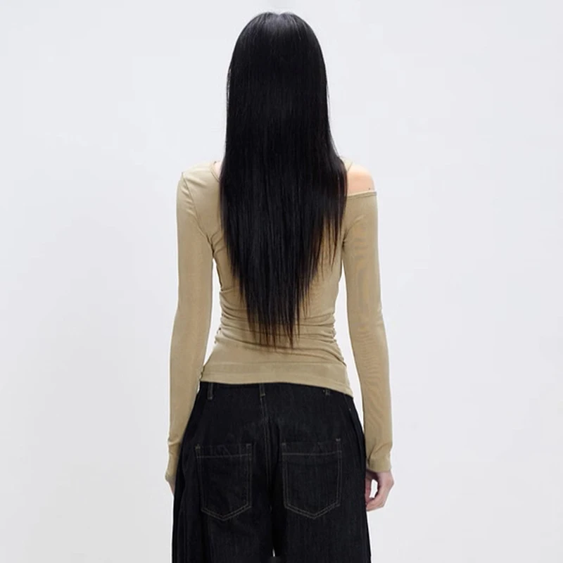 CUTENOVA خريف جديد وصول المرأة بلون الملتوية غير المتماثلة تصميم كم طويل سليم صالح علوي بسيط وأنيق عادية المحملة