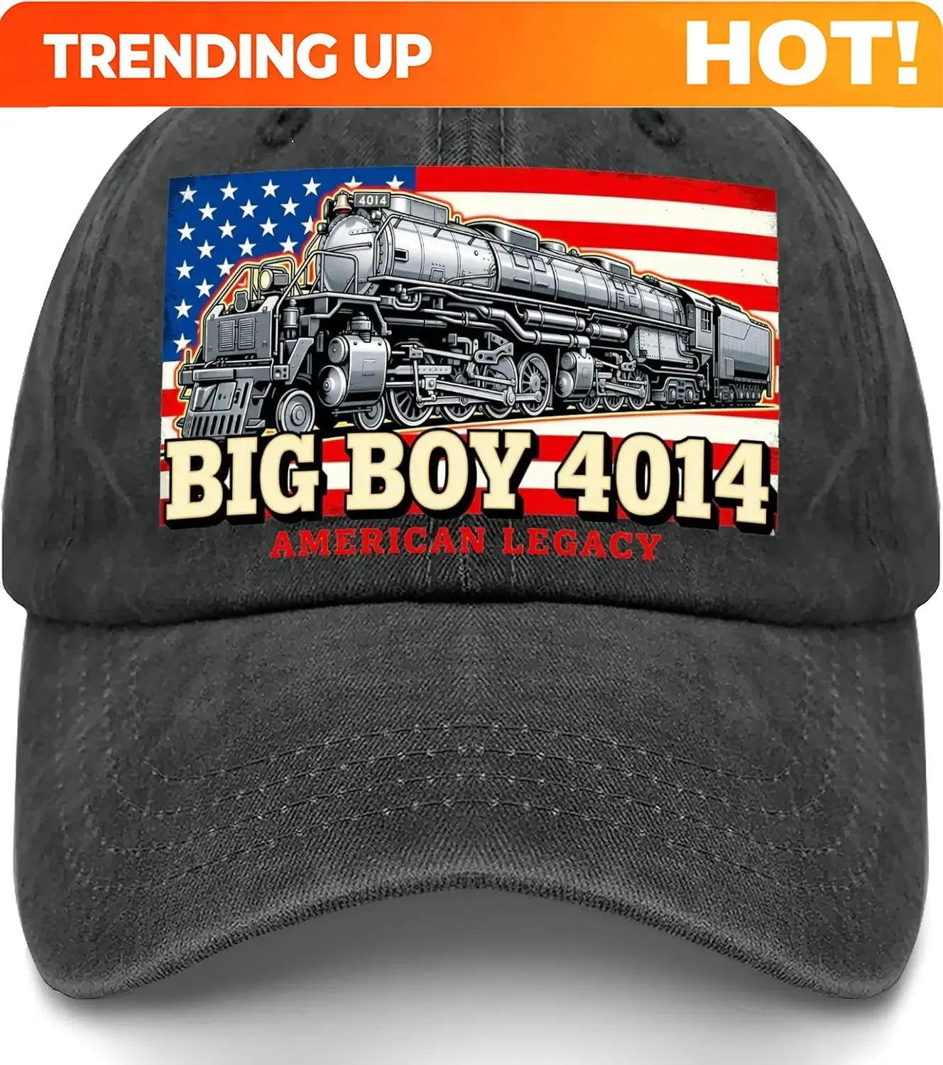 Big Boy 4014 Locomotive Steam Engine Hat - American Legacy Railroad Train Fan Cap - Vintage USA Flag Gifts For Men