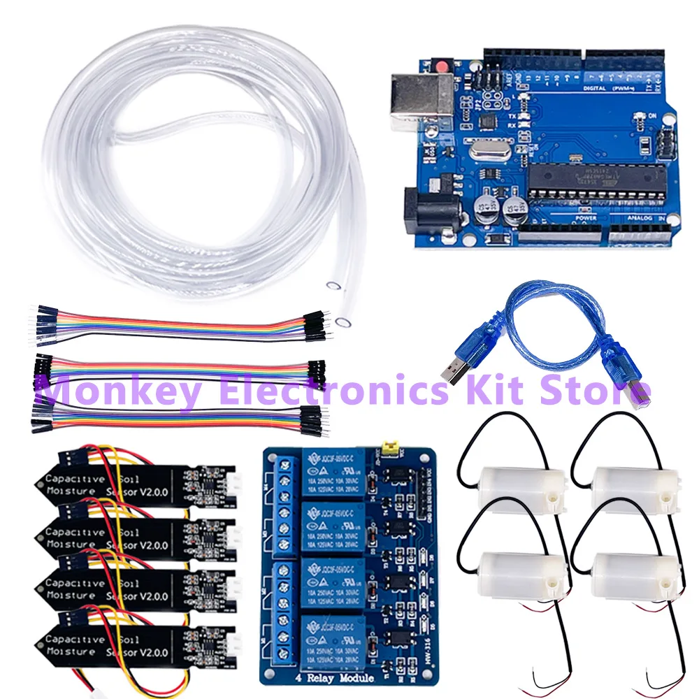 DIY Water Pump Soil Moisture Sensor Relay Module Automatic Irrigation System Self Watering DIY Kit 4WAY Garden Flower Greenhouse