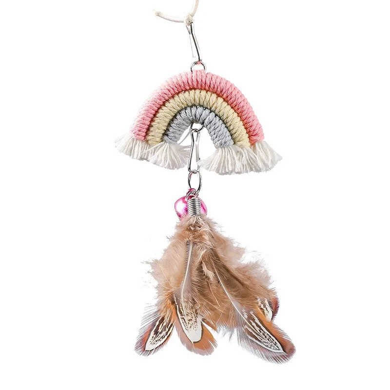 

Rainbow Door Hanging Cat Teaser Elastic Swing Toys Feather Bell Adhesive Hook Clip On Doors Self Play Interactive Boredom Relief
