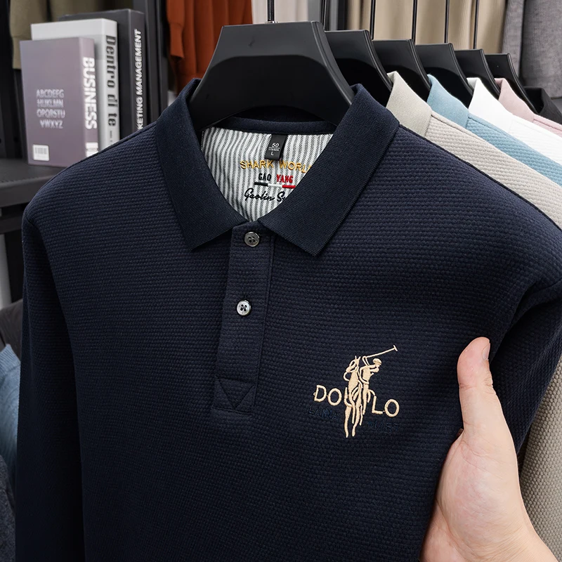 

Легкая роскошная модная рубашка поло из 100% чистого хлопка, мужская рубашка с длинными рукавами, весна 2026, новинка, футболка с лацканами