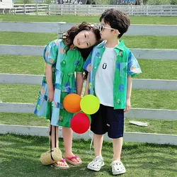Holiday Brother Sister Matching Outfits Sibling Clothing Baby Twin Clothes Kids Girl Summer Dresses Vacation Child Boy Shirts