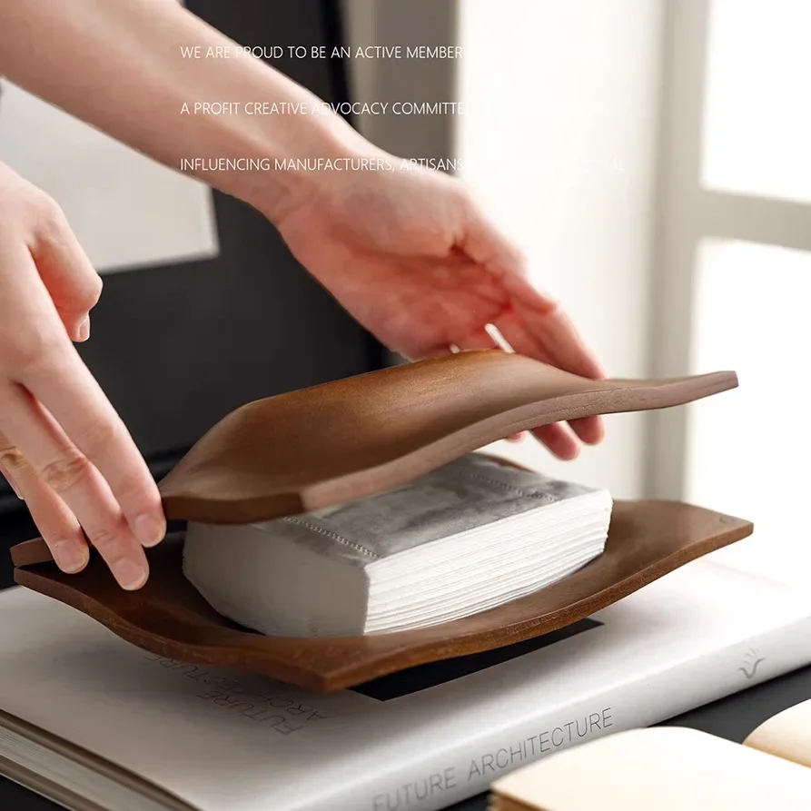 Wooden Tissue Box Tissue Holder Desktop Storage Container Walnut Wood Magnetic Attraction Napkin Holder Home Decoraction