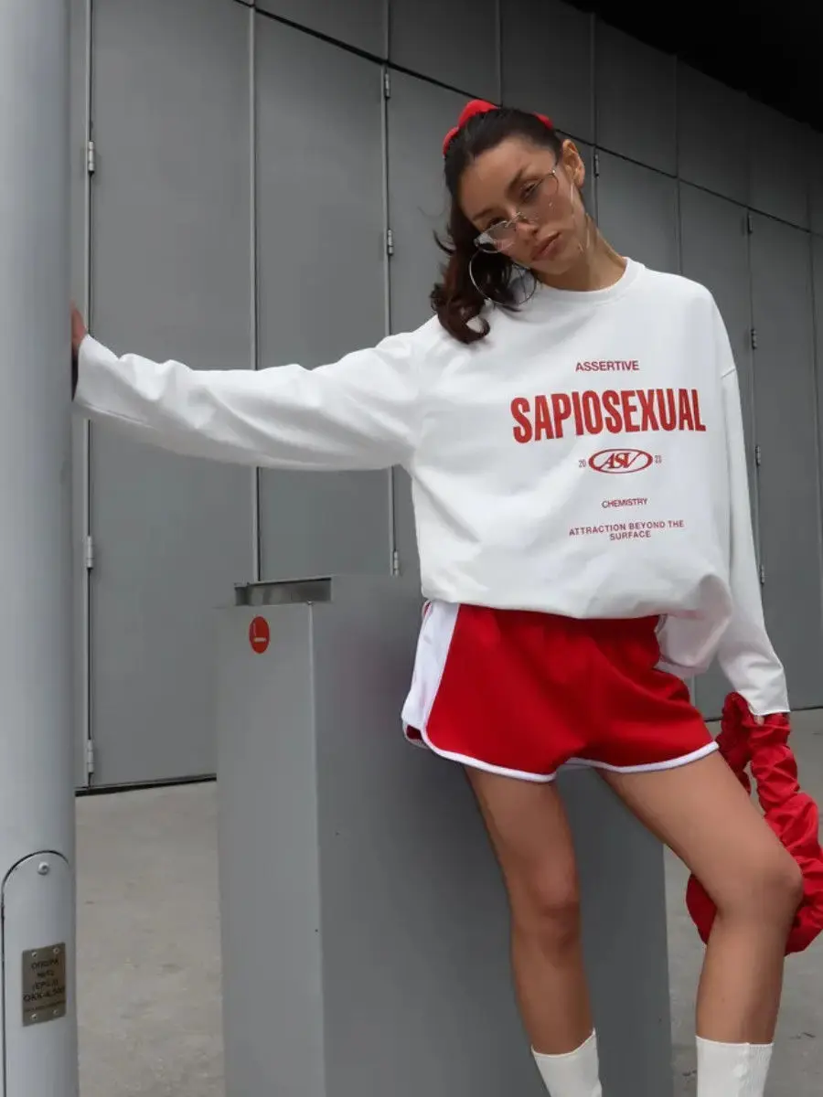 Vintage assertivo carta emblema impresso 100% algodão manga longa camisetas moletom fino outono retro topos temperamento feminino menina