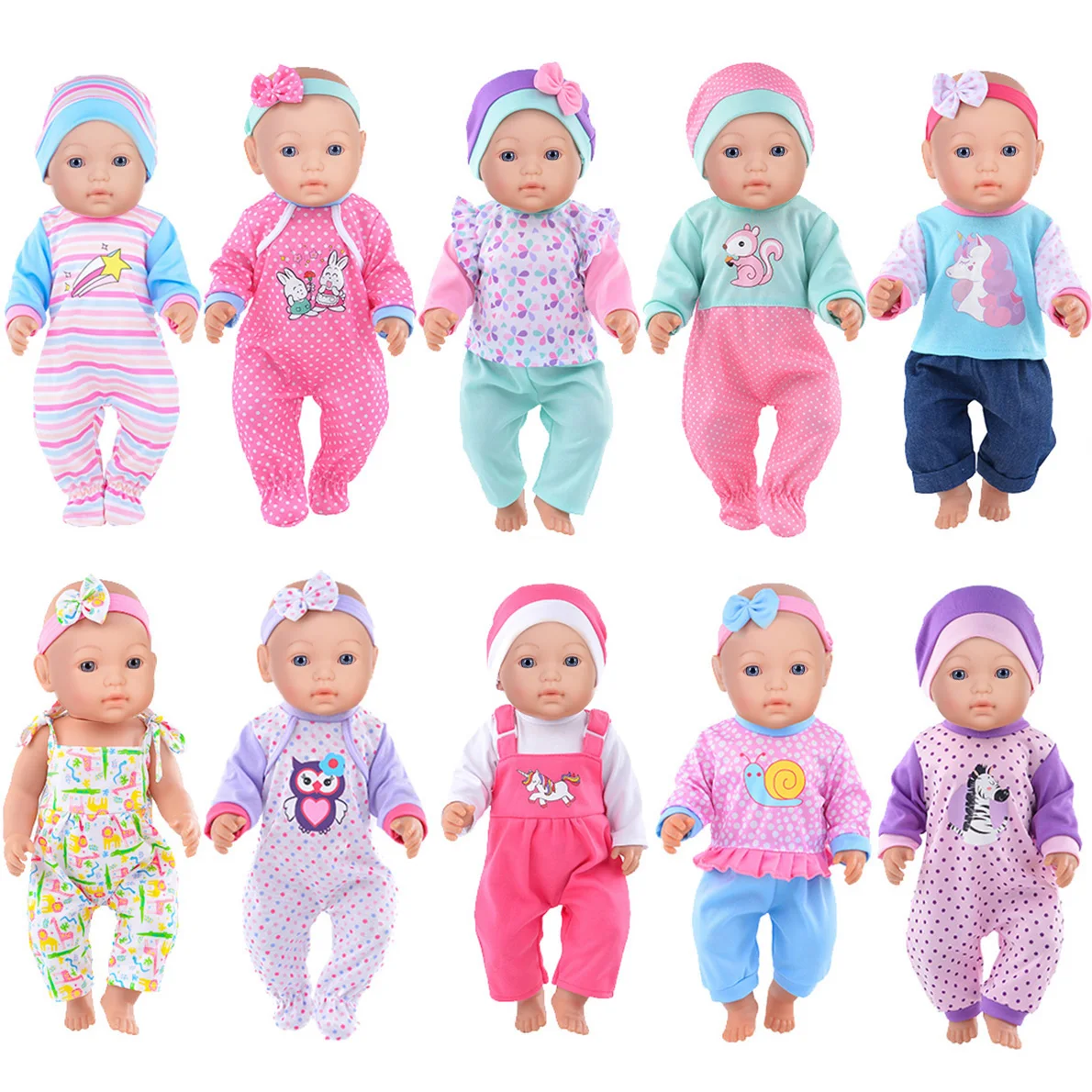 

10 Sets Doll Clothes Accessories Include Rompers Outfits for 14-16 inch Dolls and 43cm/17 inch New Baby Dolls (No Doll)