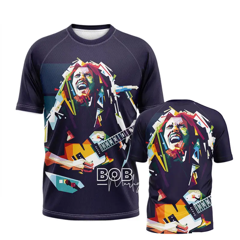 Bob Marley T Shirt 3D Printed Oversize Street Shirt Round Neck Trendy Rock Style Men Short Sleeved