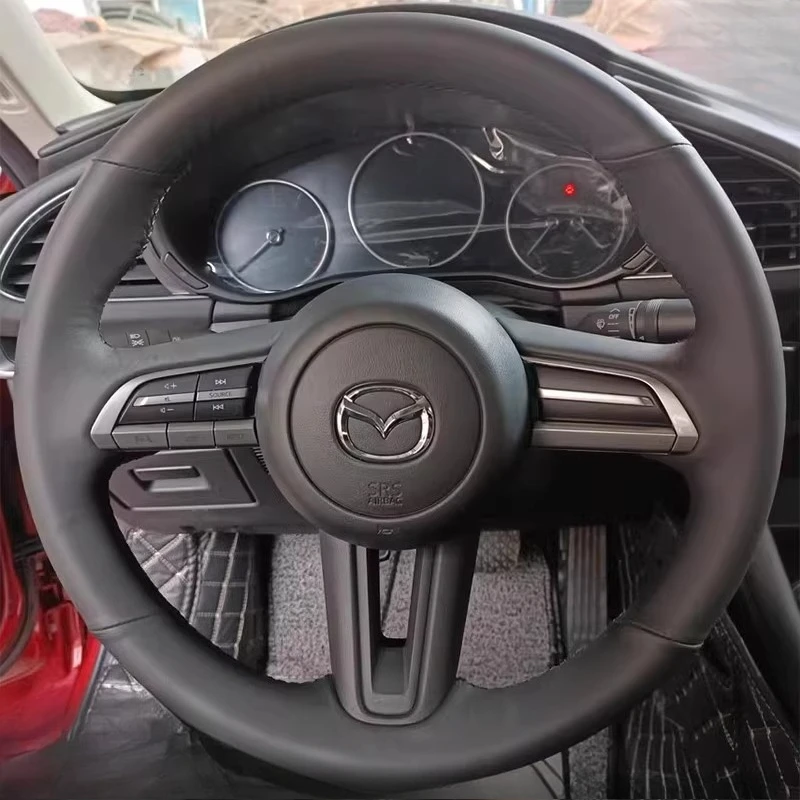 

Для Mazda CX-30 CX30 2019-2023 Mazda 3 Axela 2019-2023 DIY ручная работа черный нескользящий чехол из натуральной кожи на руль автомобиля