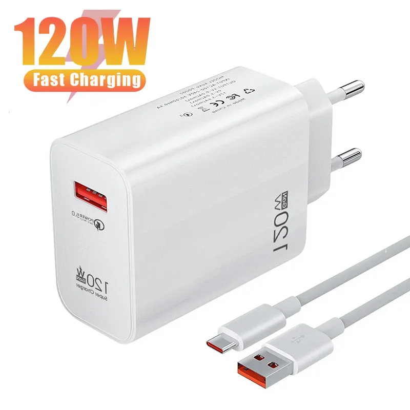 Ricarica rapida spina per caricabatterie USB da 120W cavo di tipo C per Xiaomi 13 12 POCO X5 Redmi K60 Note 11 caricabatterie a ricarica rapida EU