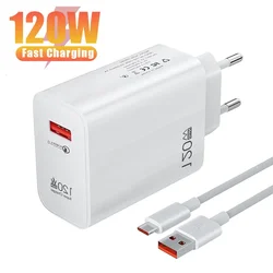 Ricarica rapida spina per caricabatterie USB da 120W cavo di tipo C per Xiaomi 13 12 POCO X5 Redmi K60 Note 11 caricabatterie a ricarica rapida EU US UK