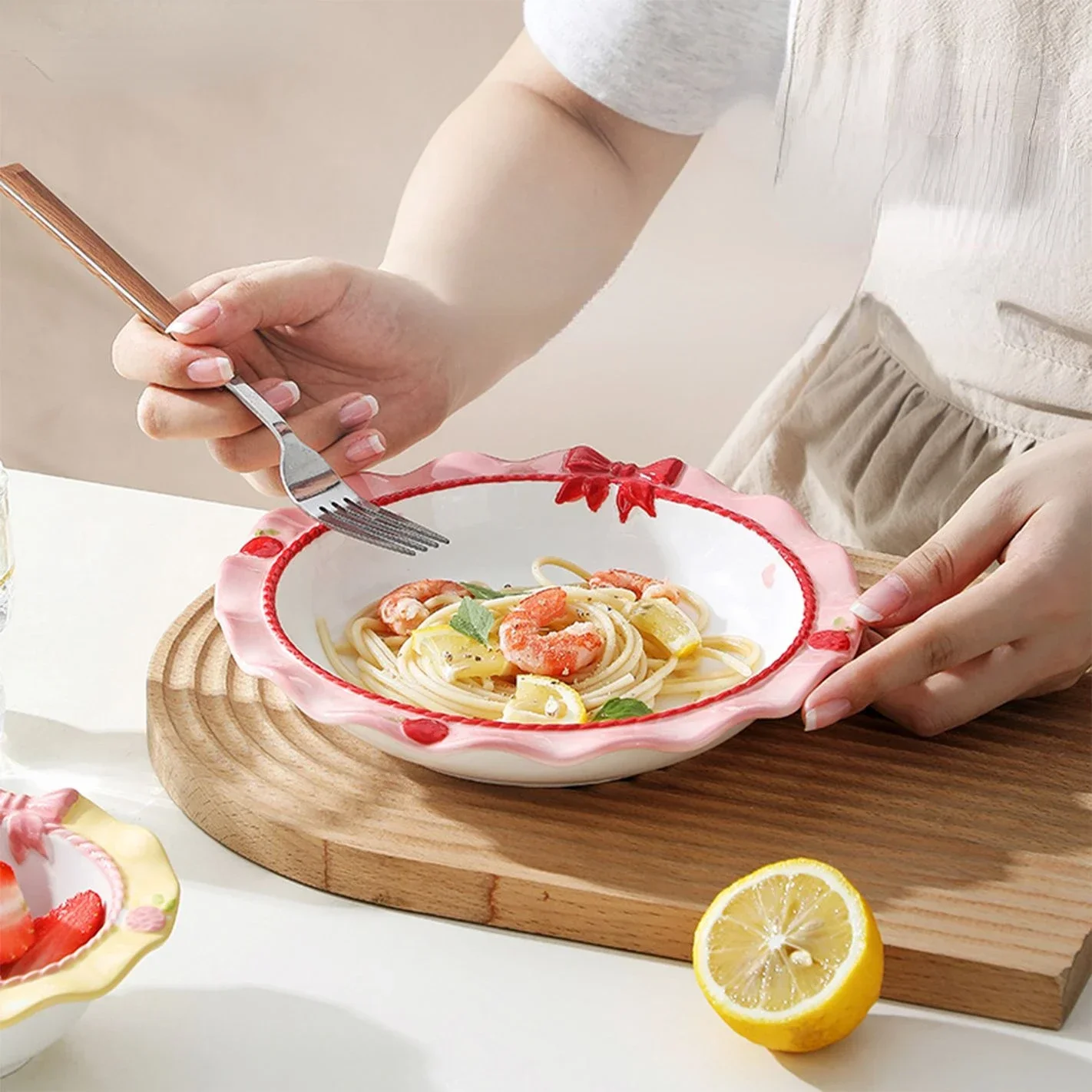 Juego de cuencos y platos de cerámica arqueados, diseño de alto valor, plato sensorial, vajilla japonesa para el hogar