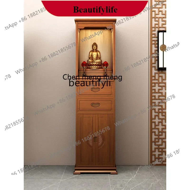 

G153 New Clothes Closet Solid Wood Household Buddha Cabinet Buddha Shrine Incense Burner Table Altar with Door-God Table Cabinet