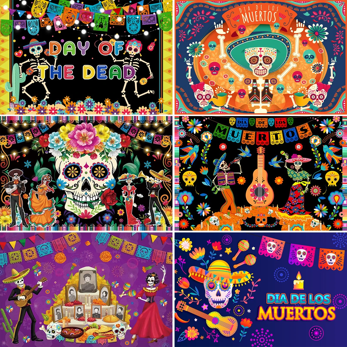 Day of The Dead Background Mexican Fiesta Sugar Skull Dance Party Dia De Los Muertos Family Home Decoration Photography Backdrop