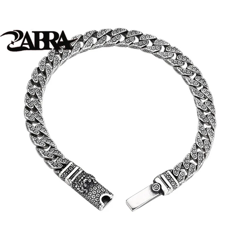 ZABRA 925 Sterling Silver Bracelet, Black Armor Pattern, Tang Lion Bracelet, Domineering Trendy Retro Jewelry.