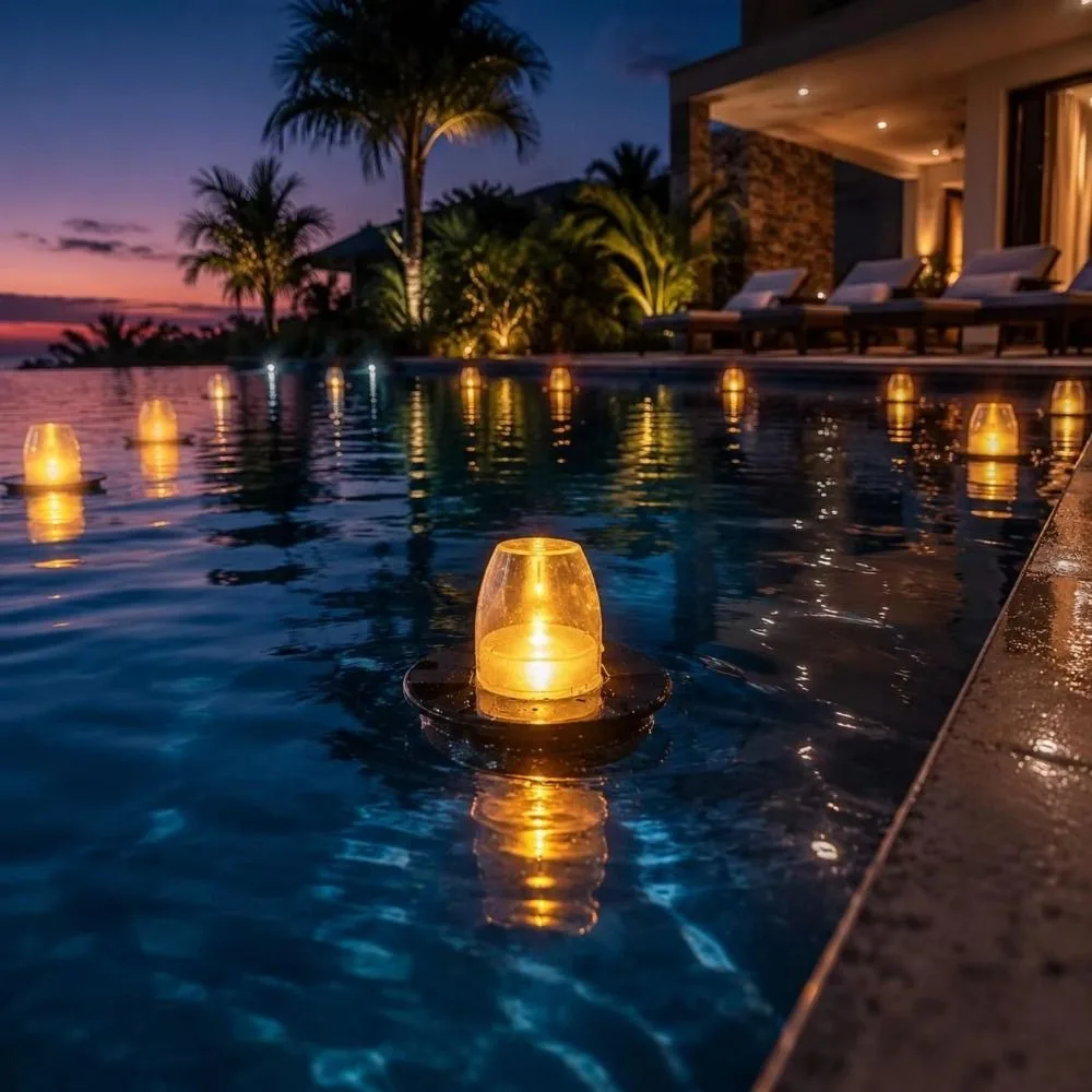 Waterproof Floating Candle Light Buoyant Simulated Flame Buoyant Luminous Water Decor Luminous Amber Cover