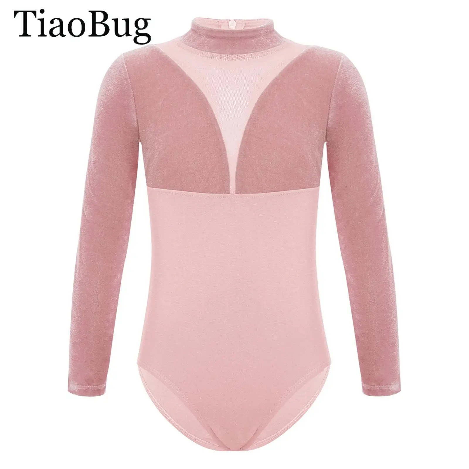

Girls Gymnastics Ballet Dance Leotard Long Sleeves Velvet Mesh Patchwork Cotton Warm Ballet Bodysuit Workout Dancewear Costumes