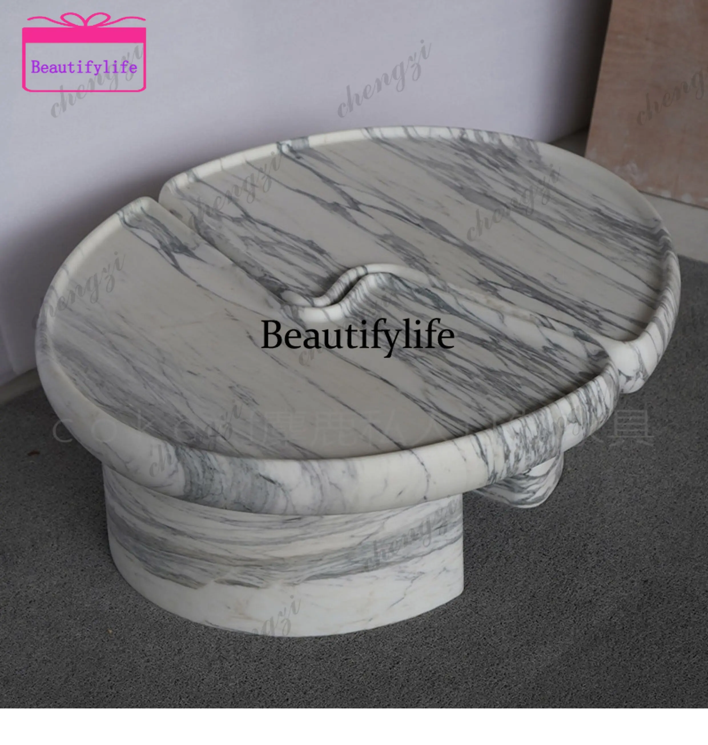 a55 Italian minimalist natural, marble coffee table living room home villa designer oval coffee table