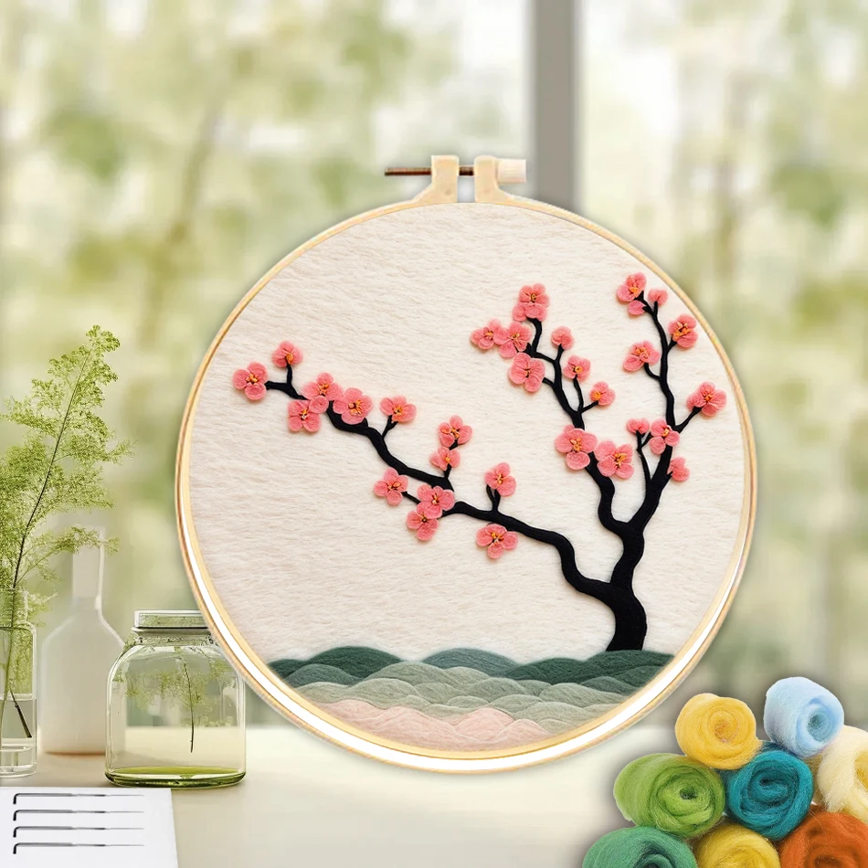 CHENISTORY Flower Wool Felt Painting Home Wall Art Decor Craft Kits Flower Beginner Felting Kit For Adults Personalized Gift Cra