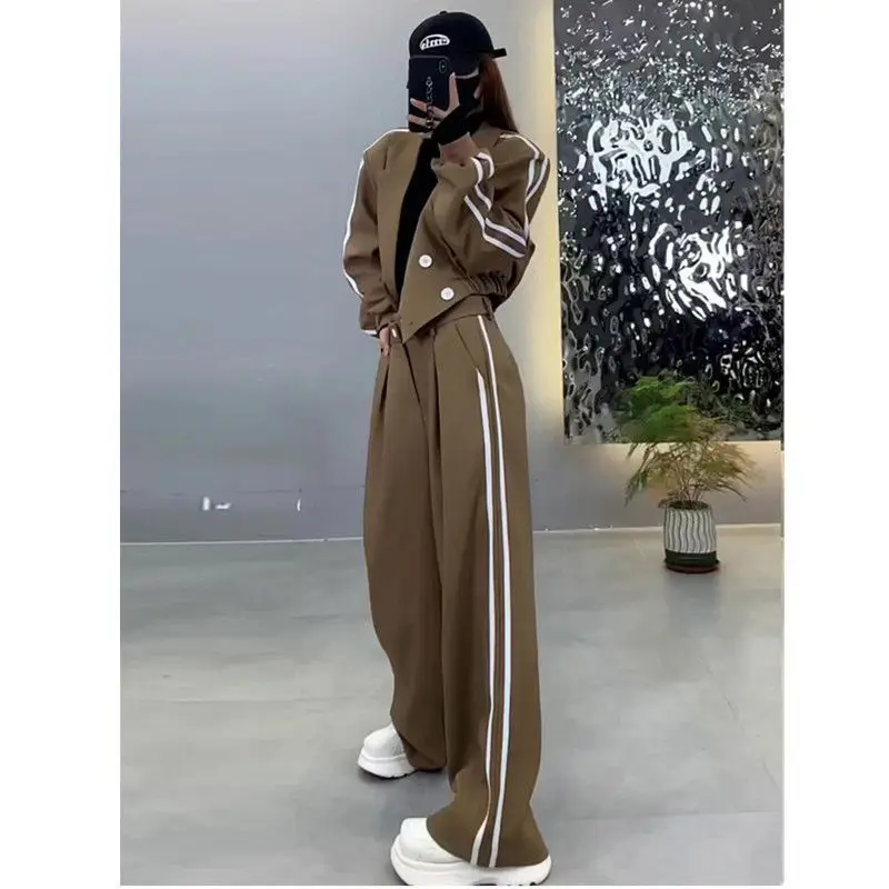 Casual Women's Set 2024 Autumn/Winter New Thickened Suit Coat High Waist Slim Wide Leg Pants Two Piece Set