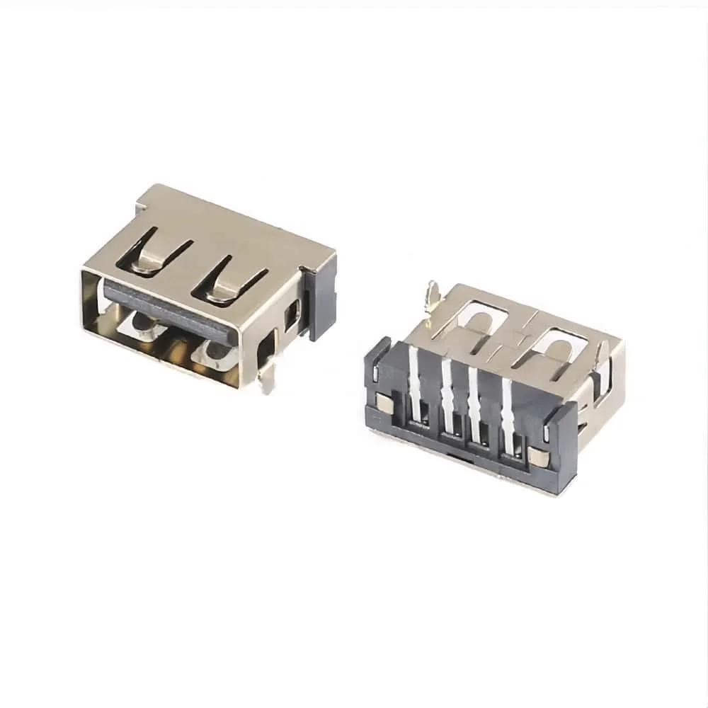10Pcs USB Connector AF10.6, 4-Pin, Flat Edge Type-A Female USB Socket