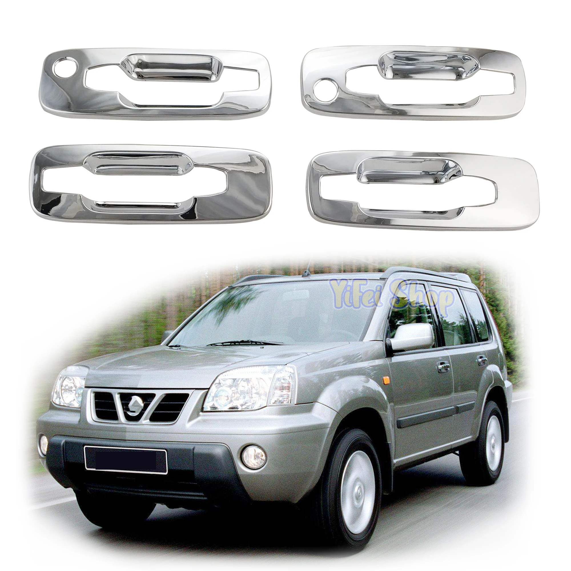 

YOYO Chrome Car Accessories Door Handle Bowl Cover Trim Paste Style For Nissan X-Trail Xtrail 2002 2003 2004 2005 2006 2007