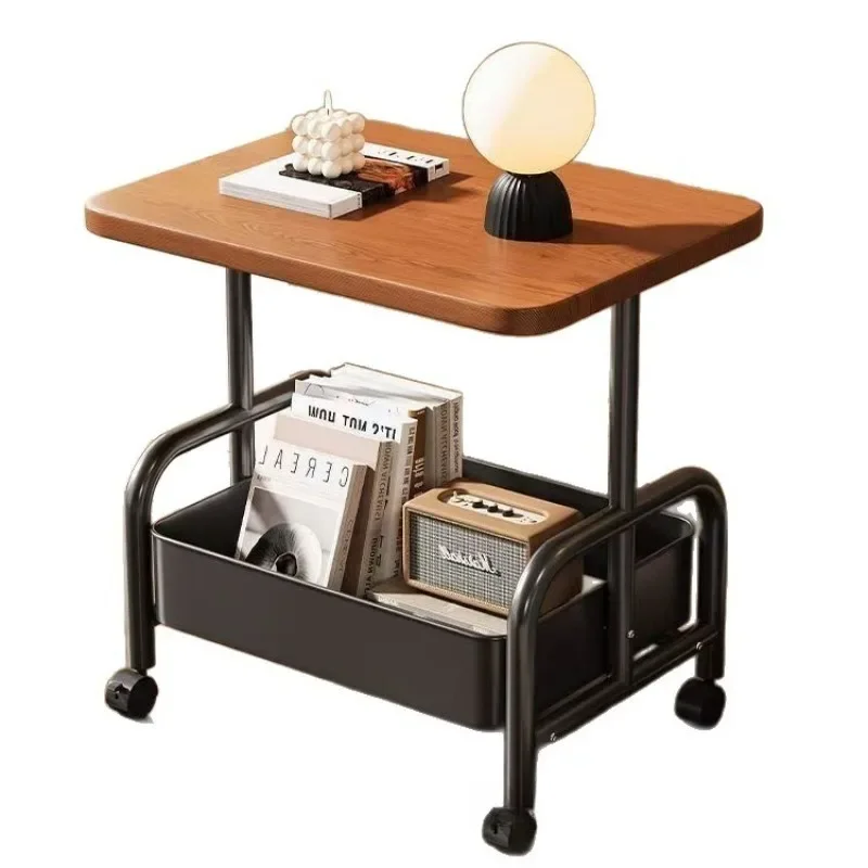

Movable double-layer coffee table trolley side table living room sofa storage with wheel tea table bedroom shelf