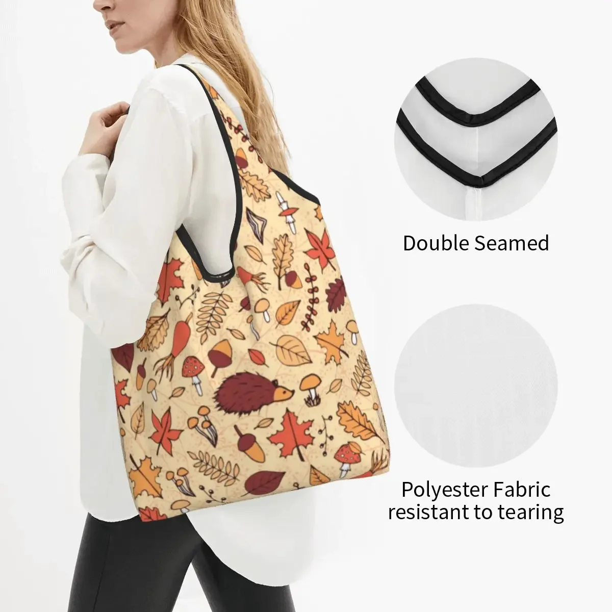 Custom Cute Fall Hedgehog Shopping Bag Women Portable Large Capacity Groceries Animal Tote Shopper Bags