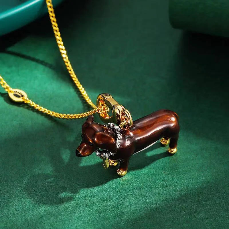 

Summer Three-Dimensional Enamel Glazed Sausage Dog Pendant Necklace for Men and Women Fashion Exquisite All-match Jewelry