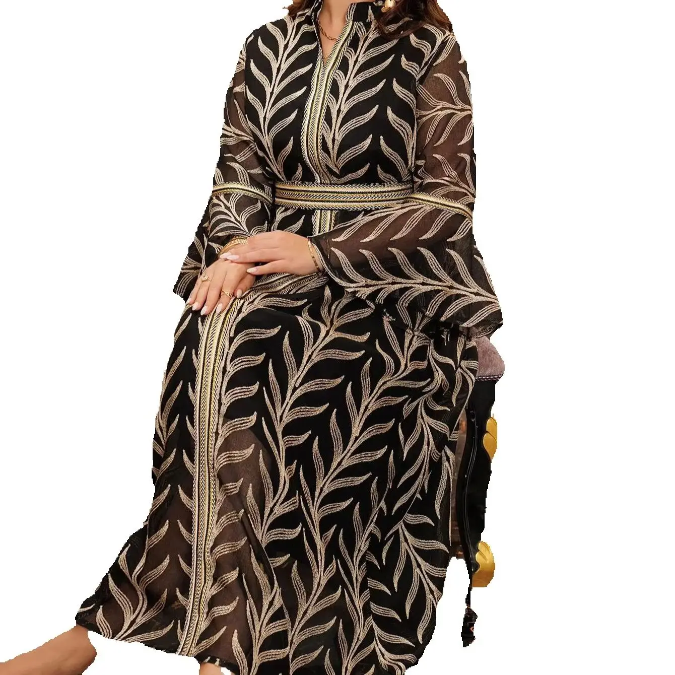 

Абая с вышивкой для женщин, мусульманское вечернее платье, Ид Джеллаба, Рамадан, ислам, Джалабия, халат, Дубай, Турция, кафтан Femme Kebaya