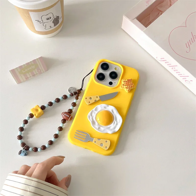 حافظة أدوات مائدة كرتونية مع سلسلة للنساء ، غطاء واقي لهاتف آيفون إكس إس ماكس ، 11 ، 12 ، 13 ، 14 ، 15 برو ماكس ، متعة كورية ، تخصيص