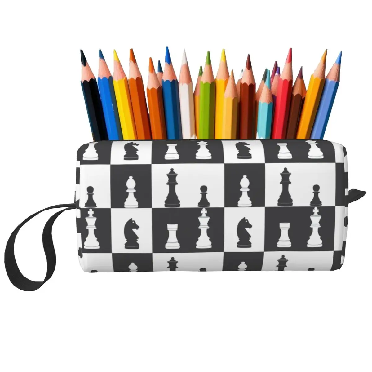 Chess Pieces On Board Pencil Case for Kids Pen Box Pencil Bag Stationery Supplies Women Organizer Pouch