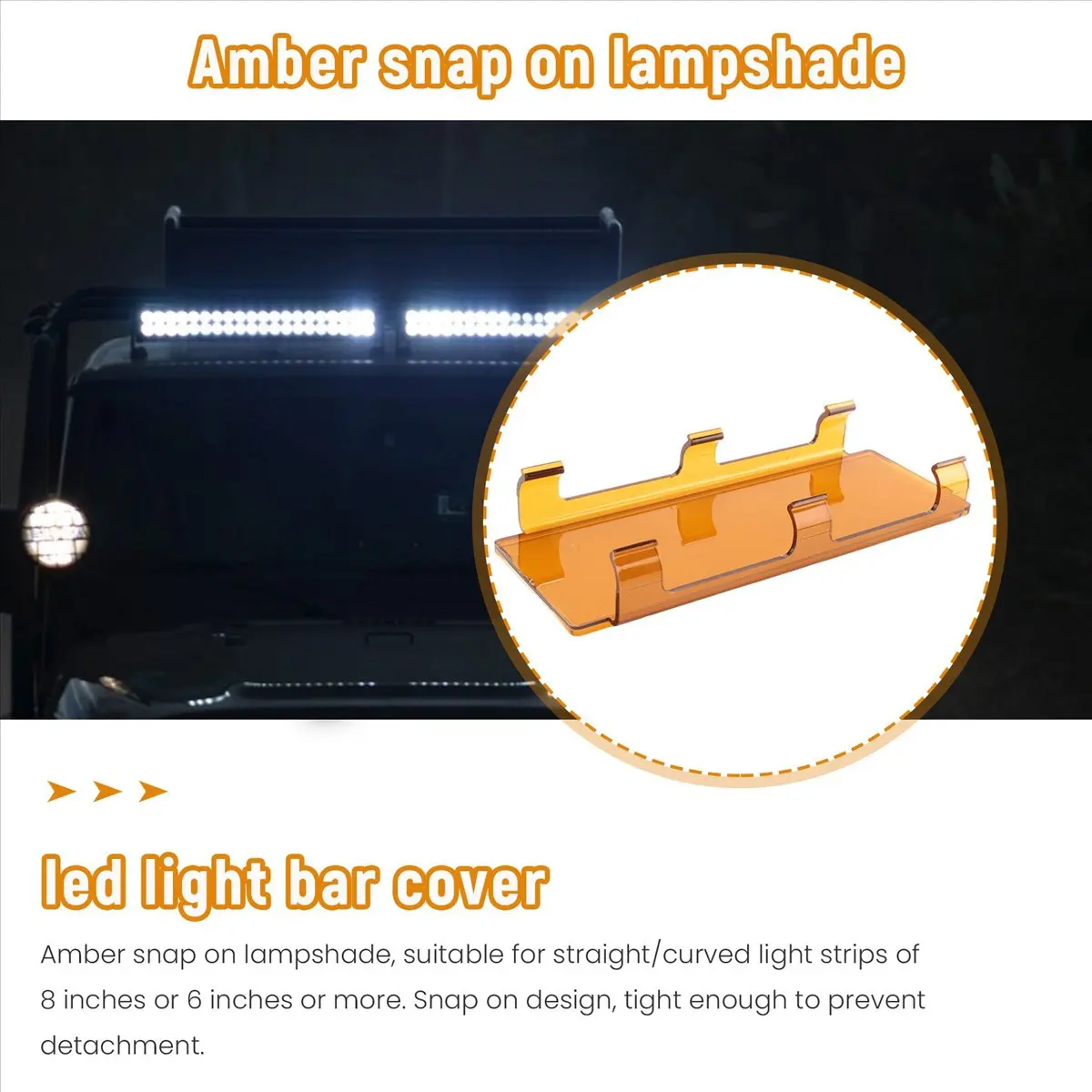 20 Inch Amber Snap on Lens Cover 6 Inch + 8 Inch for Led Light Bar Main in Car Light