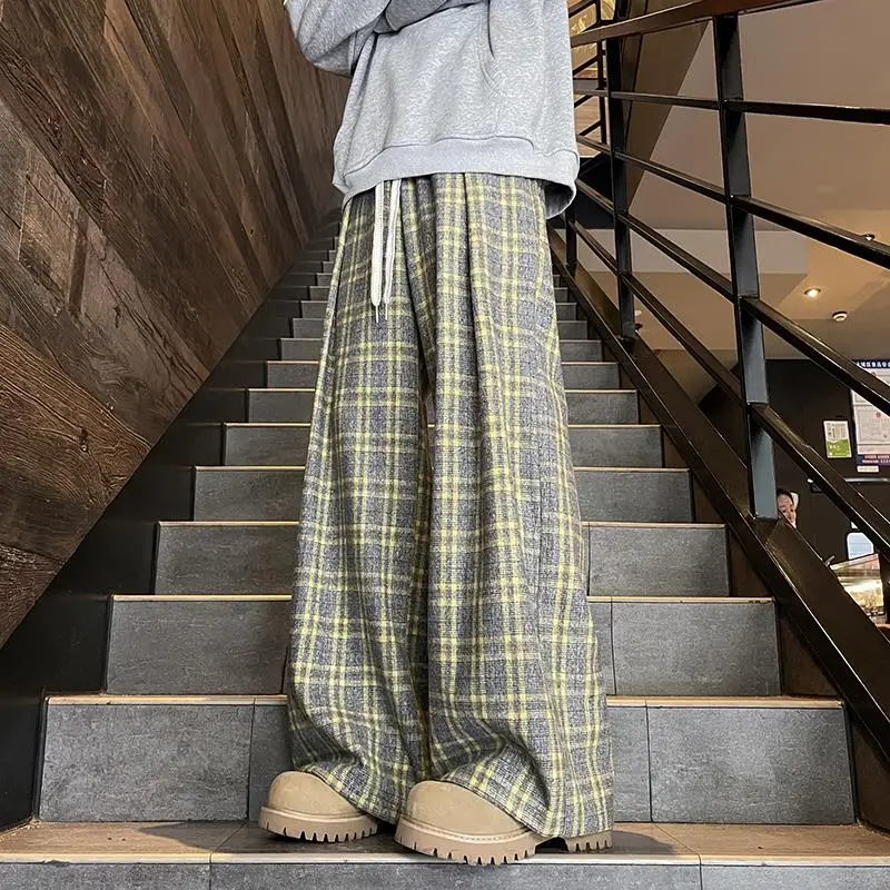 

Large Size 300 Pou Japanese Sle Plaid Casual Pants Men's Spring Autumn New Loose Straight Thin Hanging Long Trousers