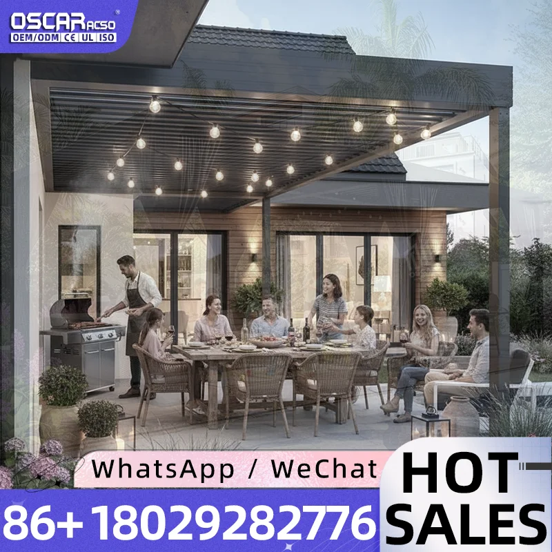 Motorized Retractable Aluminum Alloy Outdoor Roller Blind All Season Durable Customizable Sizes for Patio Balcony Garden pergola