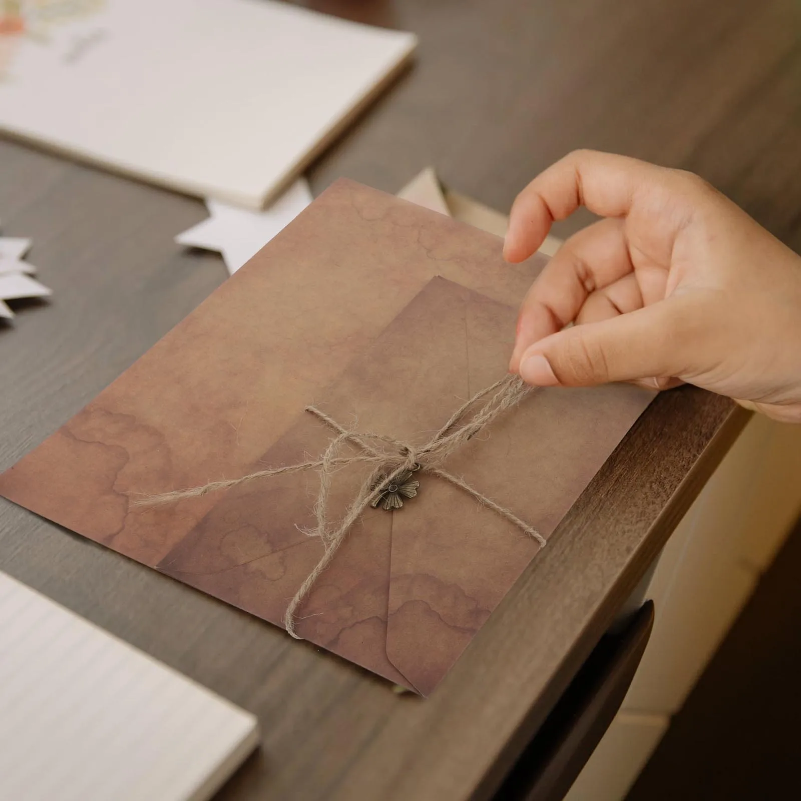 Retro Writing Paper Envelopes Set Kraft Copper String Invitations Cards Stationery Wedding Party Thank You Letters Note