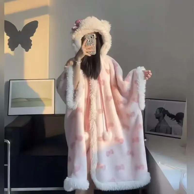 

Kawaii Sanrio Hello Kitty Cape Robe Long Anime Cartoon Cute Hello Kitty Autumn/Winter Pajama Home Clothes Set Girls Gifts Toys