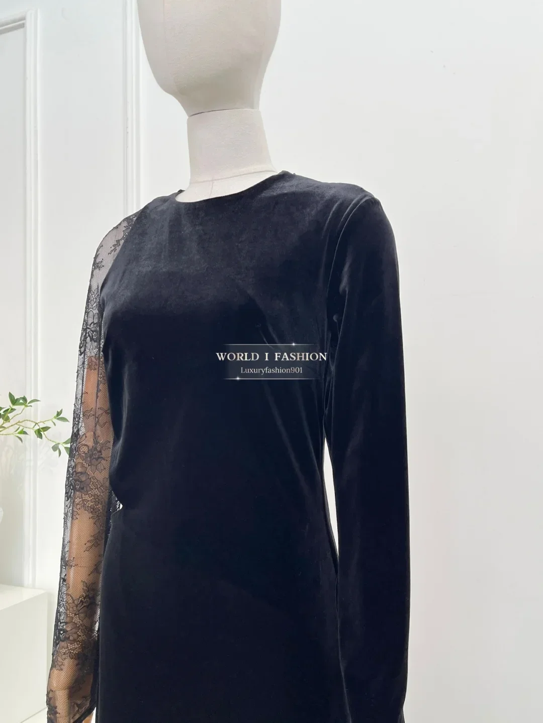 Sukienka maxi damska z czarnego aksamitu, z długim rękawem, odkrytymi plecami i koronką, elegancka, wysoka jakość, nowość 2025