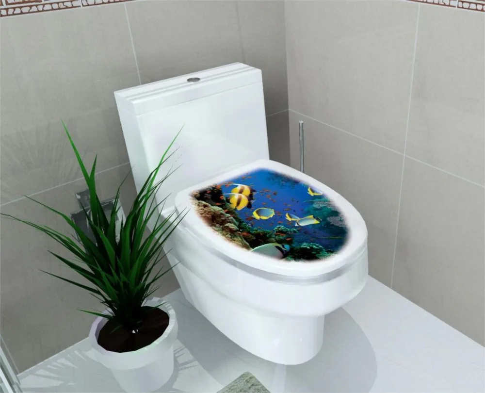 1pc 32*39cm Scenery Printed Toilet Stickers WC Pedestal Pan Cover Sticker Toilet Stool Commode Sticker Bathroon Decor