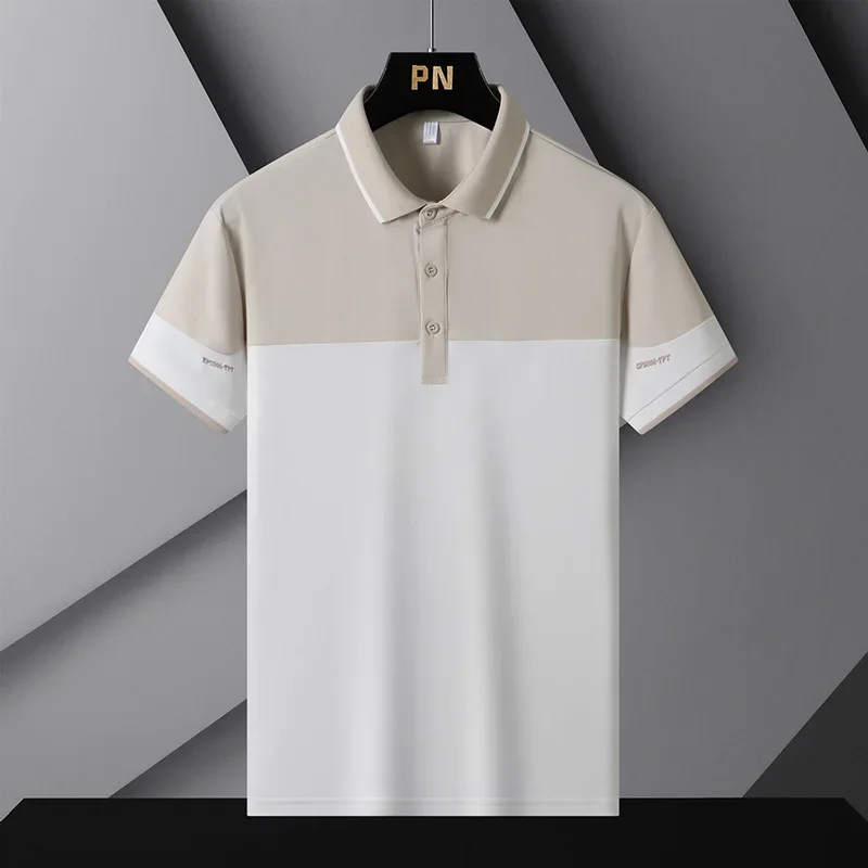Korea Style 2024 Brand Fashion Polo Shirts Short Sleeve Men\'s Patchwork Summer Polyester Breathable Tops Tee Oversize 4XL