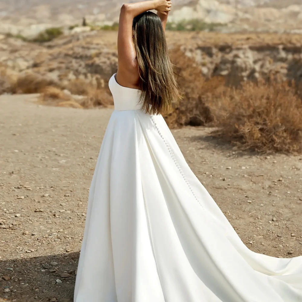 YCJ una línea sin tirantes vestido De Novia sin mangas personalizado Vestidos De Novia De satén espalda abierta cremallera hasta el suelo nuevos Vestidos De Novia