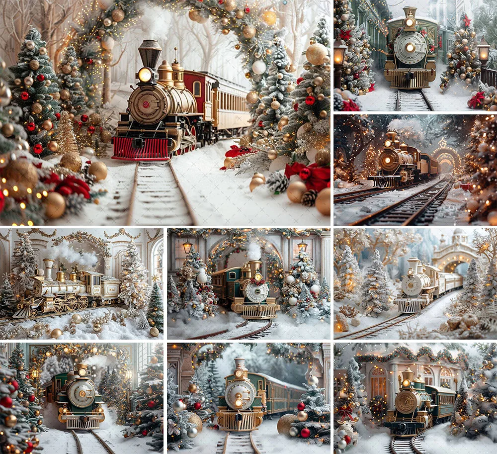 Mehofond Photography Background Winter Christmas Polar Express Train Xmas Tree Kids Family Portrait Decor Backdrop Photo Studio